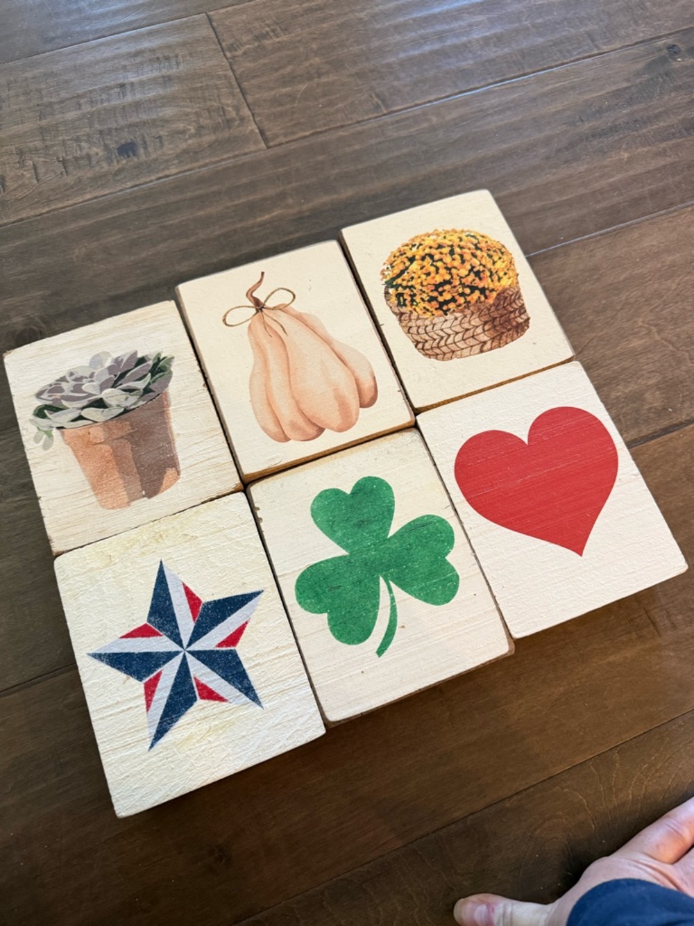 Set of 6 Decorative Rustic Marlin Wooden Blocks with Icons